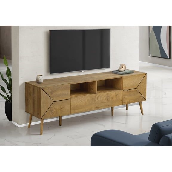 Miekor Furniture Tv Stand, 72 Inch, Console, Media Entertainment Center, Storage Drawer, Walnut Laminate, Mid Century, Modern MK3886