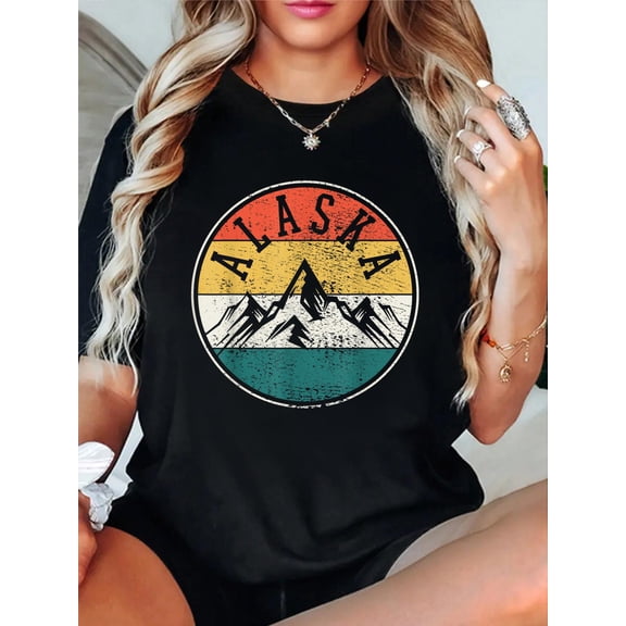 Alaska Vintage T-Shirt casual short sleeve crew neck cotton tee tops for women