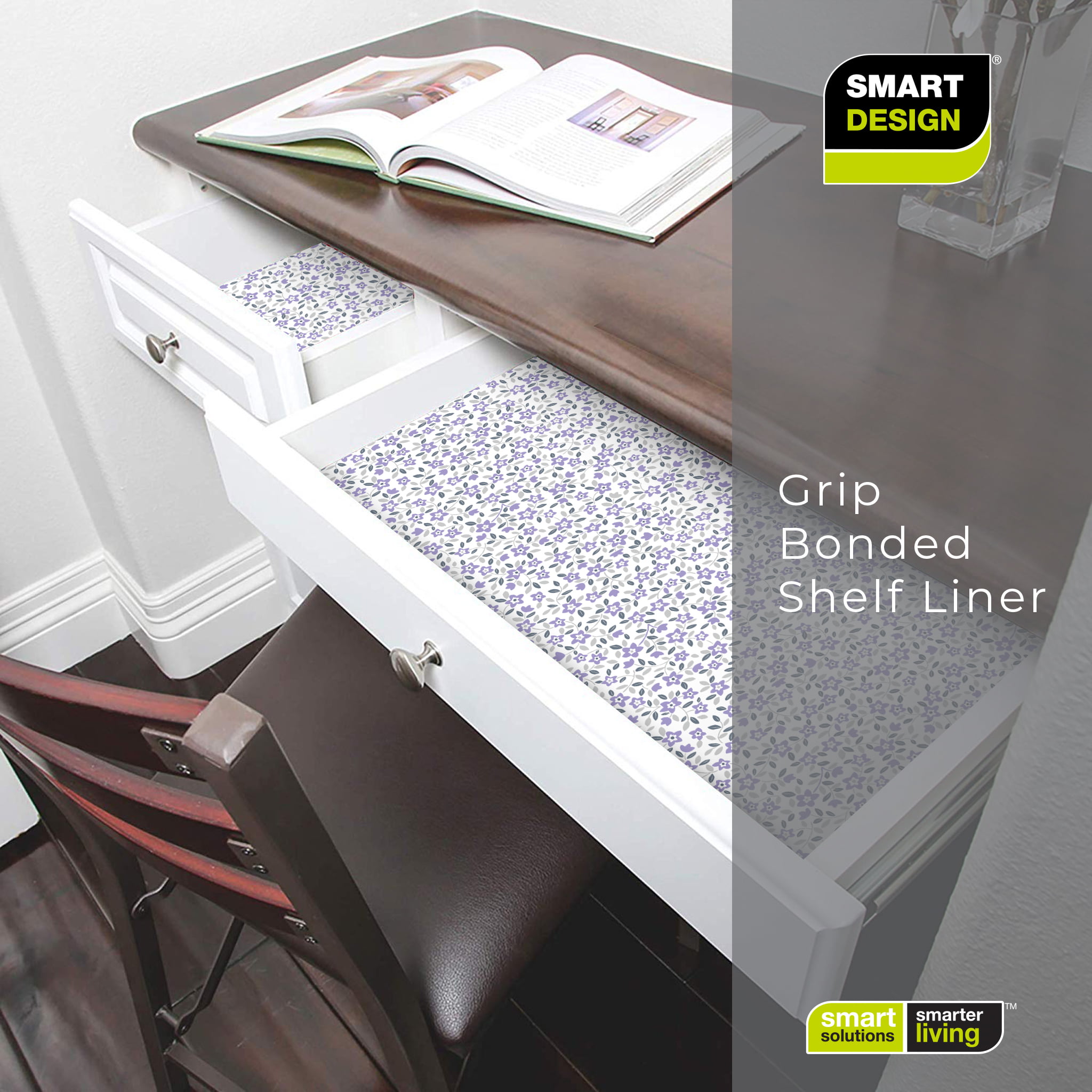 Smart Design Bonded Grip Shelf Liner - 12 Inch x 10 Feet - Non Adhesive,  Strong Grip Bottom, Easy Clean Kitchen Drawer, Cabinet, Cupboard Dresser