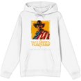 thumbnail image 4 of "Wanted" Cowboy With American Flag Adult White Long Sleeve Hoodie-Small, 4 of 6