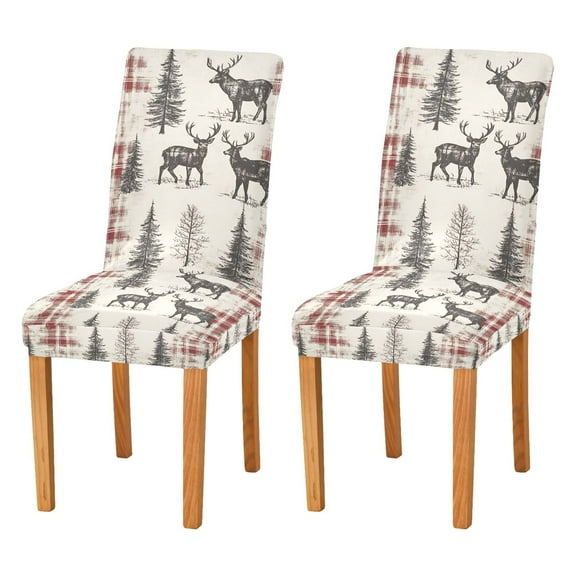 Yayeee 2 Pack Dining Chair Covers Stretch Parson Chairs Slipcovers Seat Protector, Beige Deer