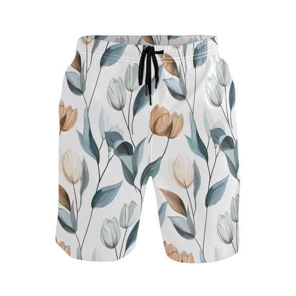 joogoo Men's Swim Trunks Abstract Tulip Flower Beach Shorts with Pockets M