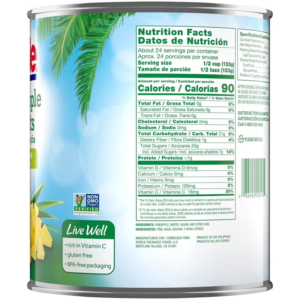 Dole Pineapple Tidbits in Light Syrup, 106 oz - Case of 6