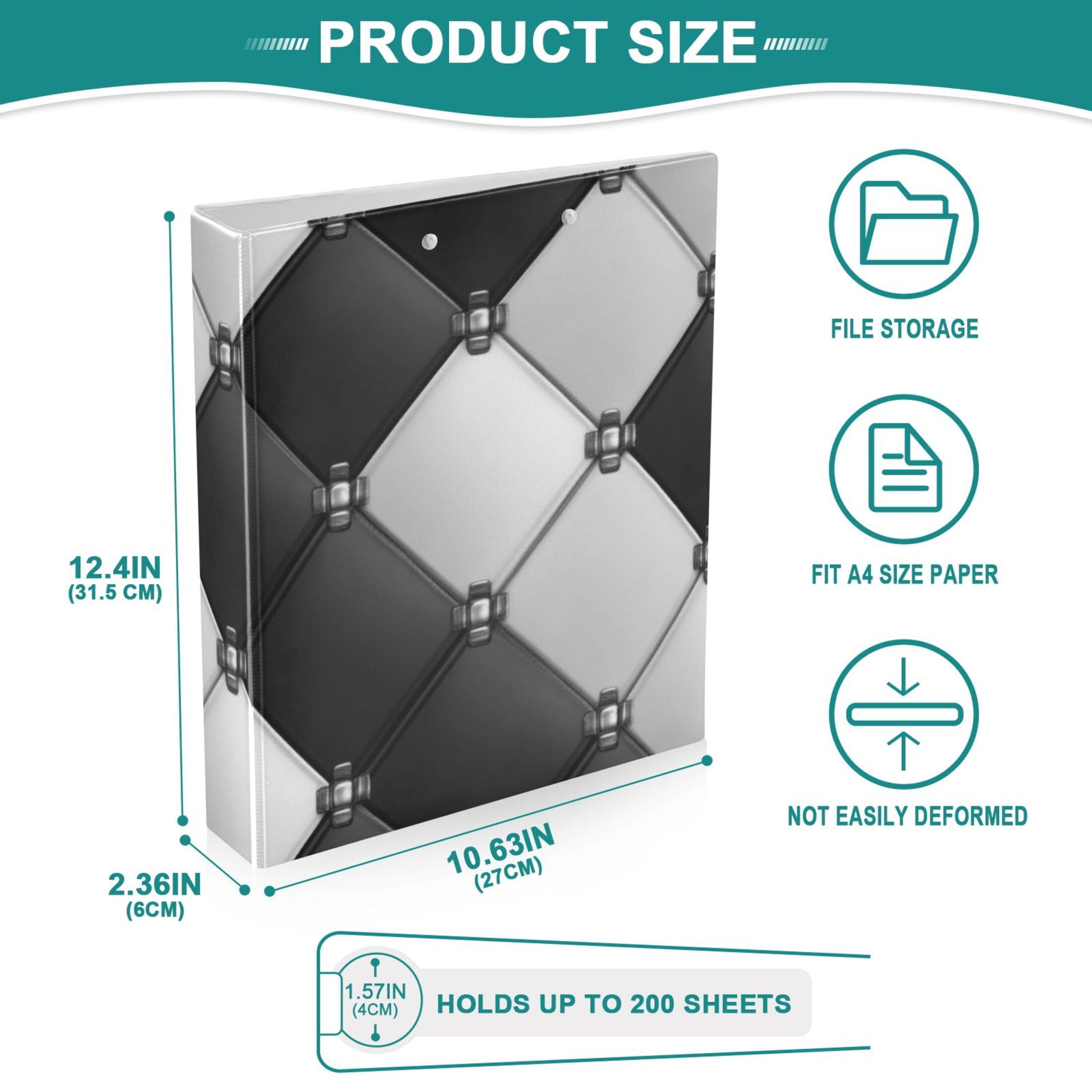 Black and White Grids 3 Ring Binders 1.5 inch Hardcover File Folders with Interior Pockets A4 Size Organizer for School Office Hospital Set of 2