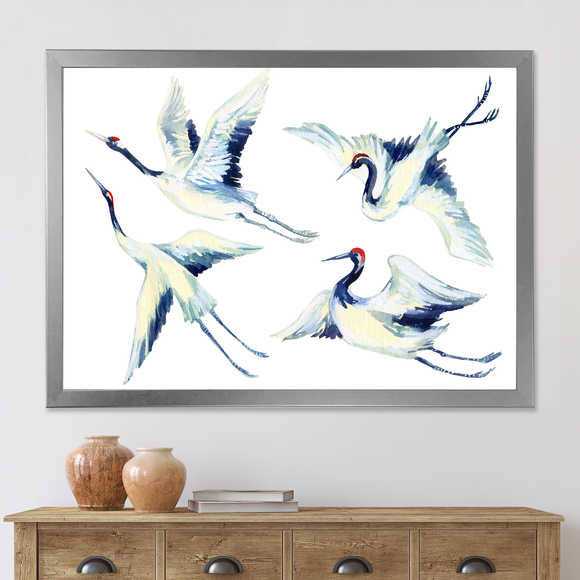Designart 'Asian Crane Bird Impression II' Traditional Framed Art Print