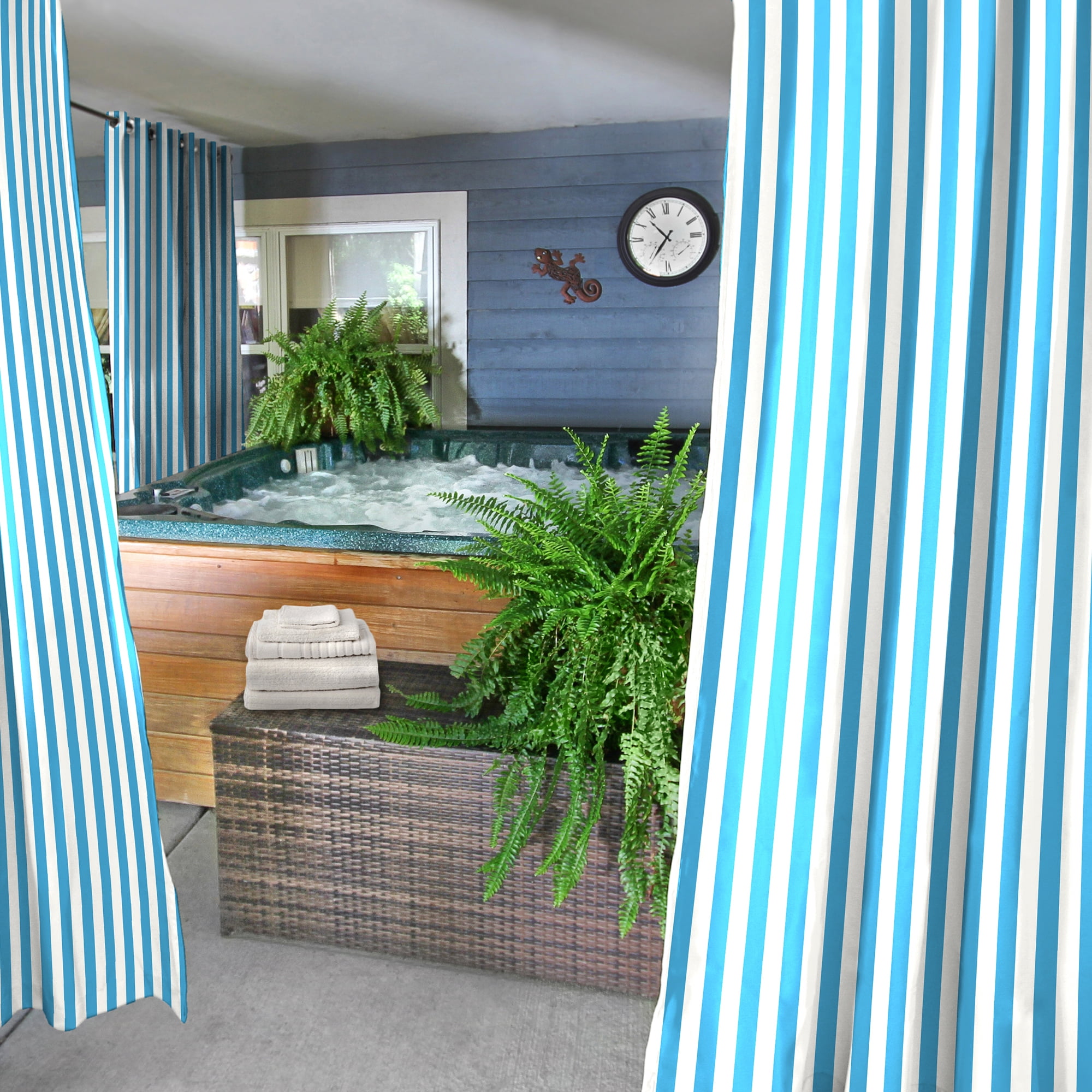 Jordan Manufacturing 54" x 84" Caribbean Blue Stripe Grommet Semi-sheer Outdoor Curtain Panel (2 Pack)