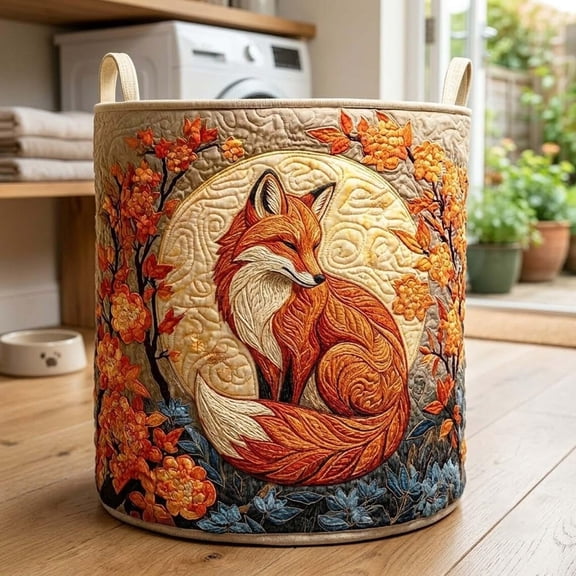 Woodland Fox Quilted Laundry Basket: Forest Fox Storage Bin, Animal Lover Gifts