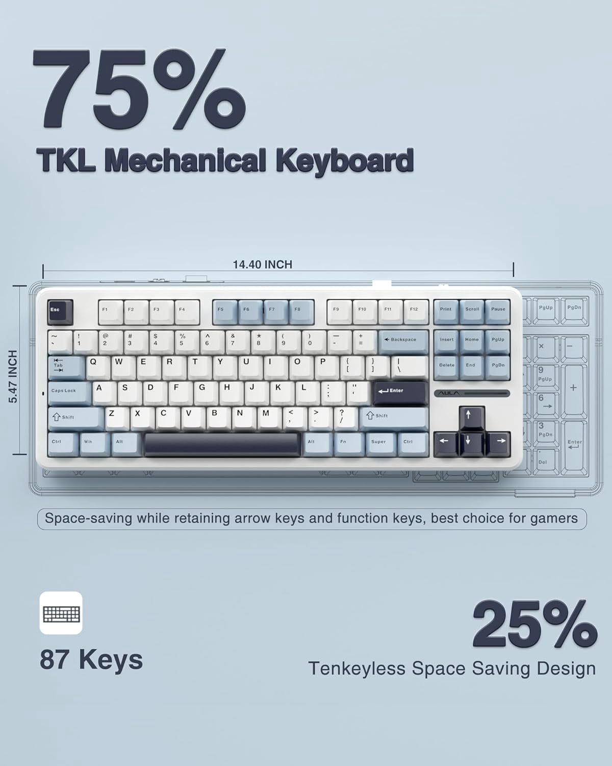 Restored AULA F87 Wireless Mechanical Keyboard, 75% TKL Custom Hot Swappable Gaming Keyboards with PBT Keycaps, Pre-lubed Greywood Switches, RGB Backlit Creamy Keyboard, 2.4GHz/USB-C/BT5.0 (Refurbished)
