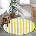 thumbnail image 4 of Yellow Stripe Round Area Rug 3 FT, Small Kitchen Bathroom Mat, Geometric Grey White Vertical Striped Washable Indoor Outdoor Throw Runner Carpet Non-Shedding Doormat for Table Shower Sofa Entryway, 4 of 9