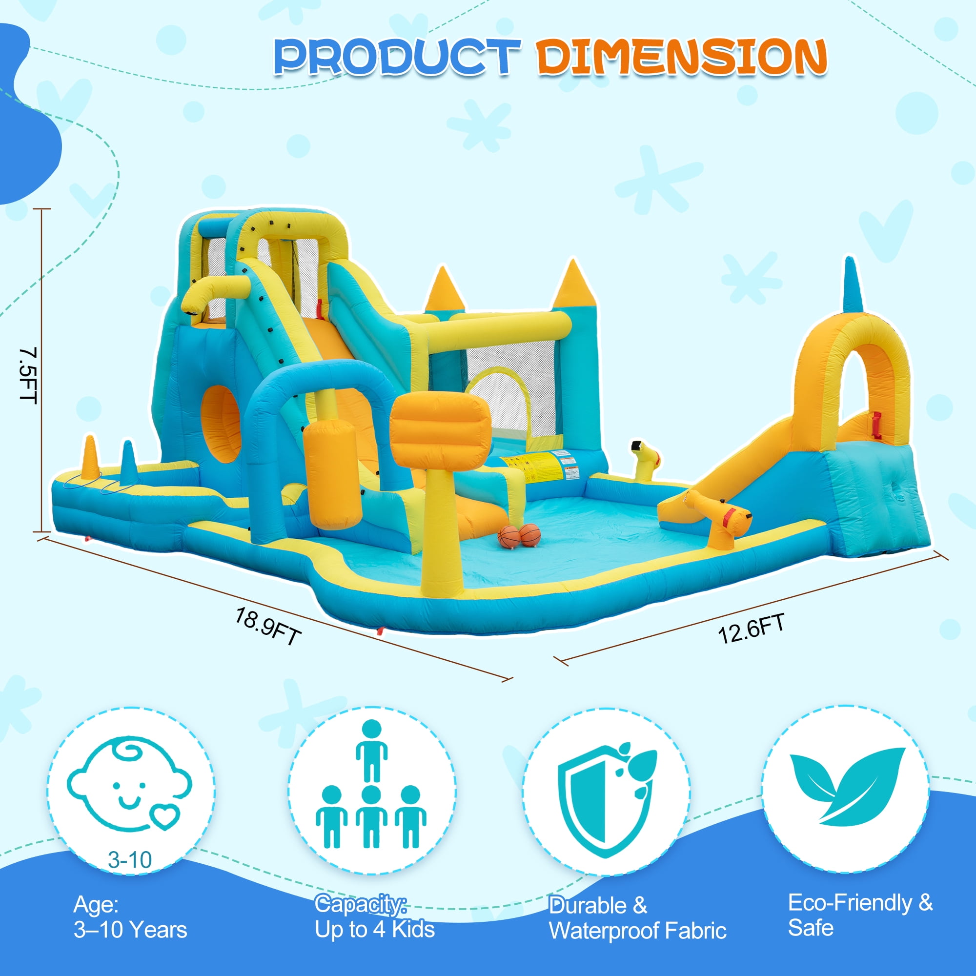Eclife Inflatable Bounce House Water Slide with Blower, Backyard Water Park Combo with Slides, Splash Pool, Climbing Wall, Obstacle Course, Jumping Area for Indoor Outdoor