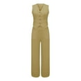 thumbnail image 4 of BLOCLOALO 2 Piece Lounge Set Sleeveless Tops Outfits Solid Color Cotton Linen Button Down Shirt Vest Tank Tops and Wide Leg Pants Set V Neck Blouses Trendy Business Sets Trendy Lounge Sets Yellow Xxl, 4 of 9