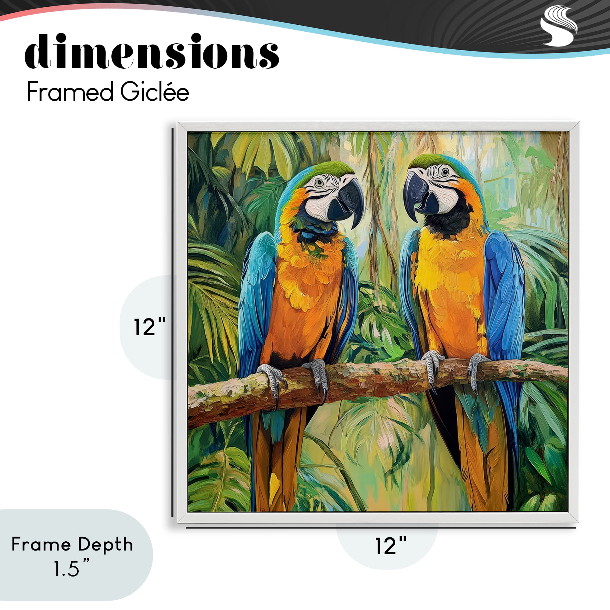 Stupell Industries Two Macaws Among Foliage White Framed Giclee Art, design by Petal Prints Design