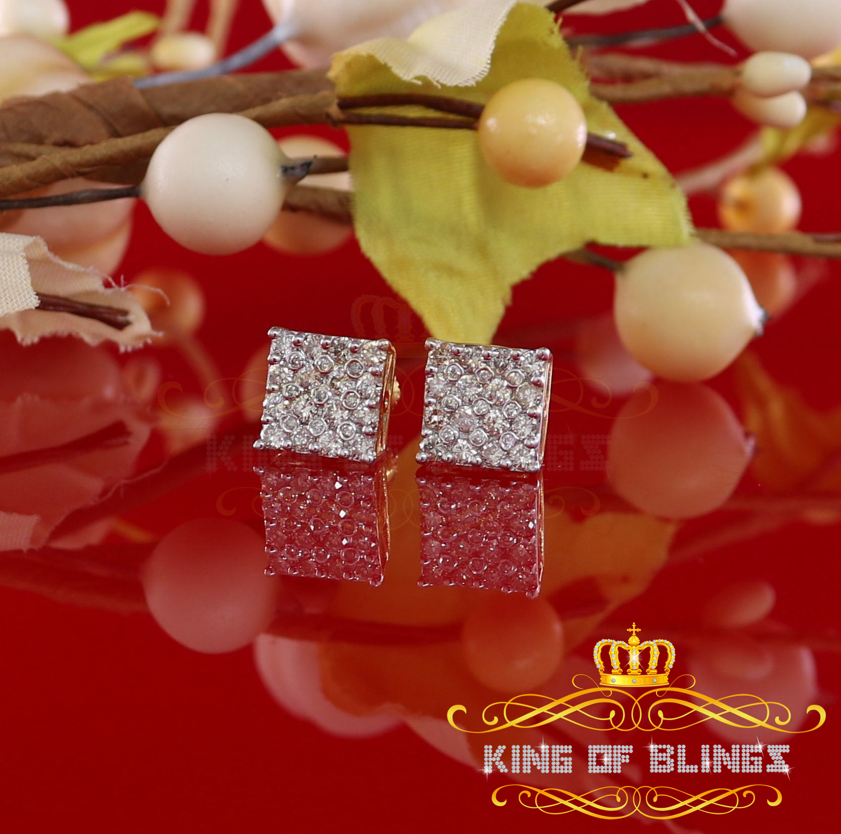 King of Bling's 10K Real Yellow Gold with 1.00CT Real Diamond Men's/Women's Stud Square Earrings