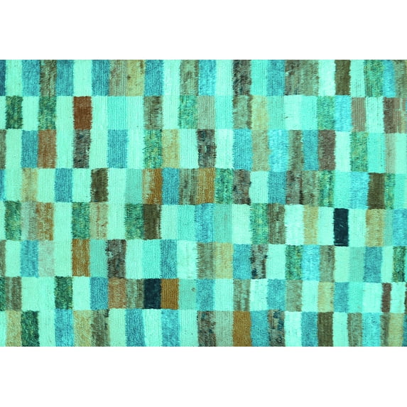 Ahgly Company Machine Washable Indoor Rectangle Abstract Turquoise Blue Contemporary Area Rugs, 6' x 9'