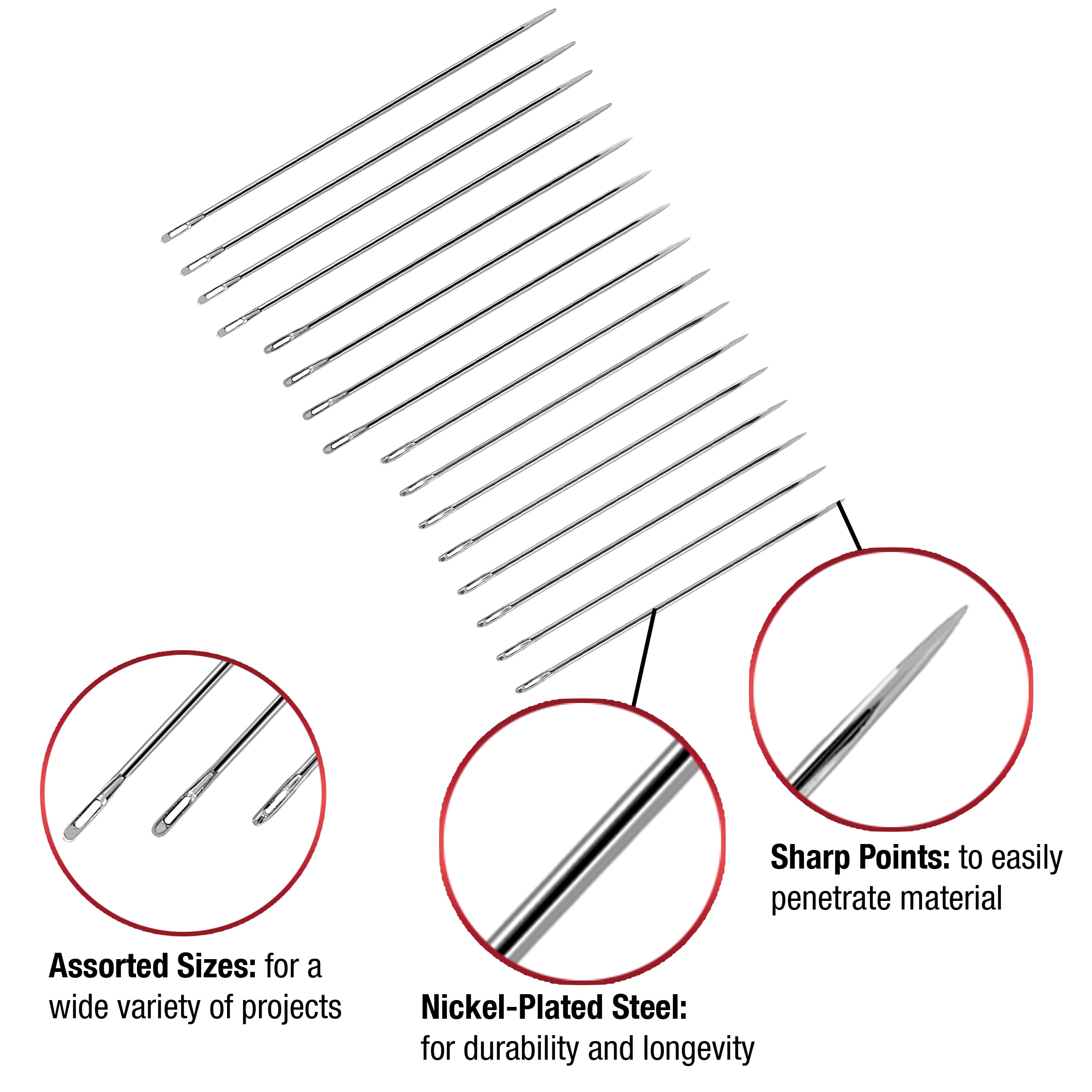 (4 pack) SINGER Sharps Steel Hand-Sewing Needles, Sizes 1/5, 16 Pieces