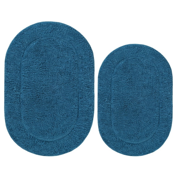 Cotton Solid 2-Piece Sapphire Highly Absorbent Non-Slip Oval Bath Rug Set by Superior