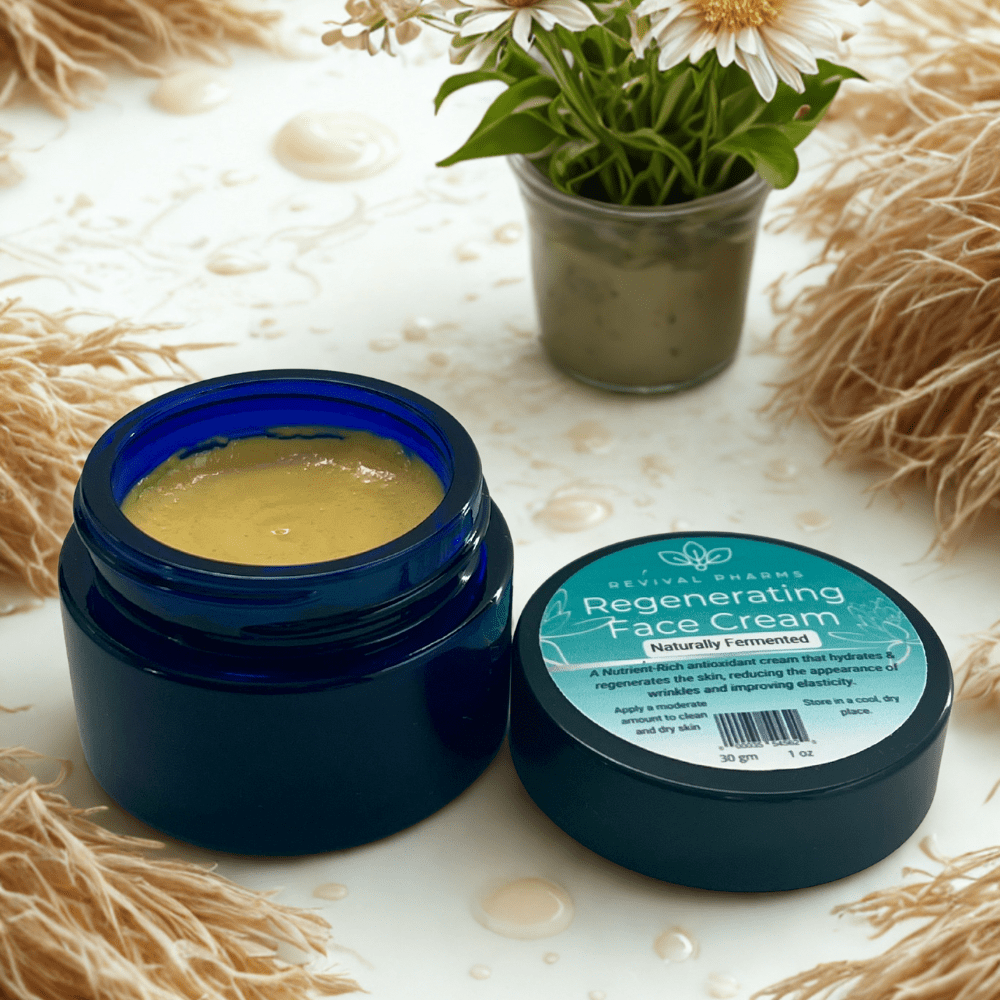 Revival Pharms Regenerating Face Cream, Natural Fermented Day Moisturizer with Honey, Propolis, Aronia, 30mL/1oz, Anti-Aging Formula for Dry Skin