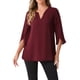 thumbnail image 1 of Blusa de malla con cuello en V y mangas 3/4 de INSPIRE CHIC para mujer, 1 of 6
