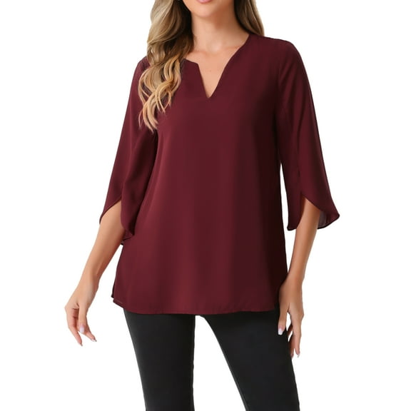 INSPIRE CHIC Women's 3/4 Split Sleeve V Neck Mesh Blouse Casual Dressy Tunic Top