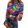thumbnail image 2 of IYYVV Halloween Shirts for Women 2026 Long Sleeve Crewneck Slim Fitted Basic Tees Funny Ghost Pumpkin Graphic Ribbed Shirts Multicolor M, 2 of 6