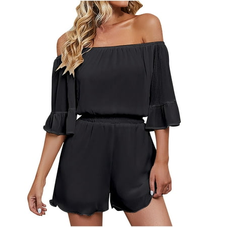 

Off Shoulder Jumpsuits for Women Women’s Loose Solid Rompers 1/2 Sleeve Elastic Waist Stretchy Romper Jumpsuits for Women Today Deal 70% Off Deals #3