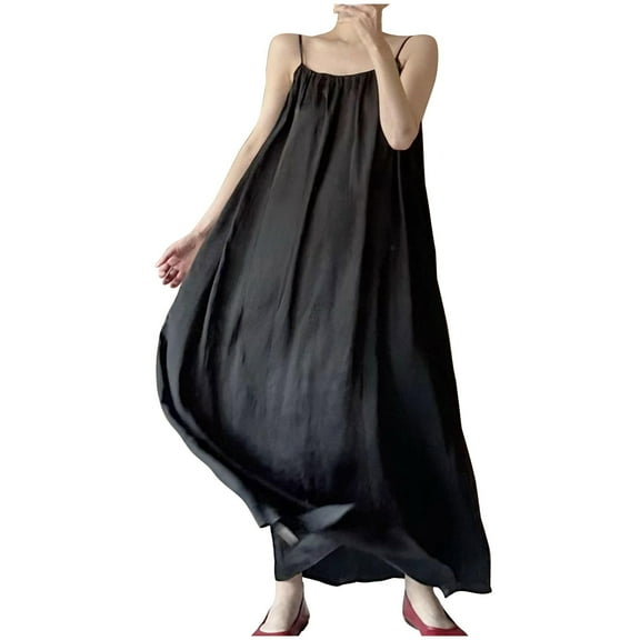 Bixock Maxi Dress for Women,Dress for Women Round Neck Loose Double Layer Hem Casual Dress