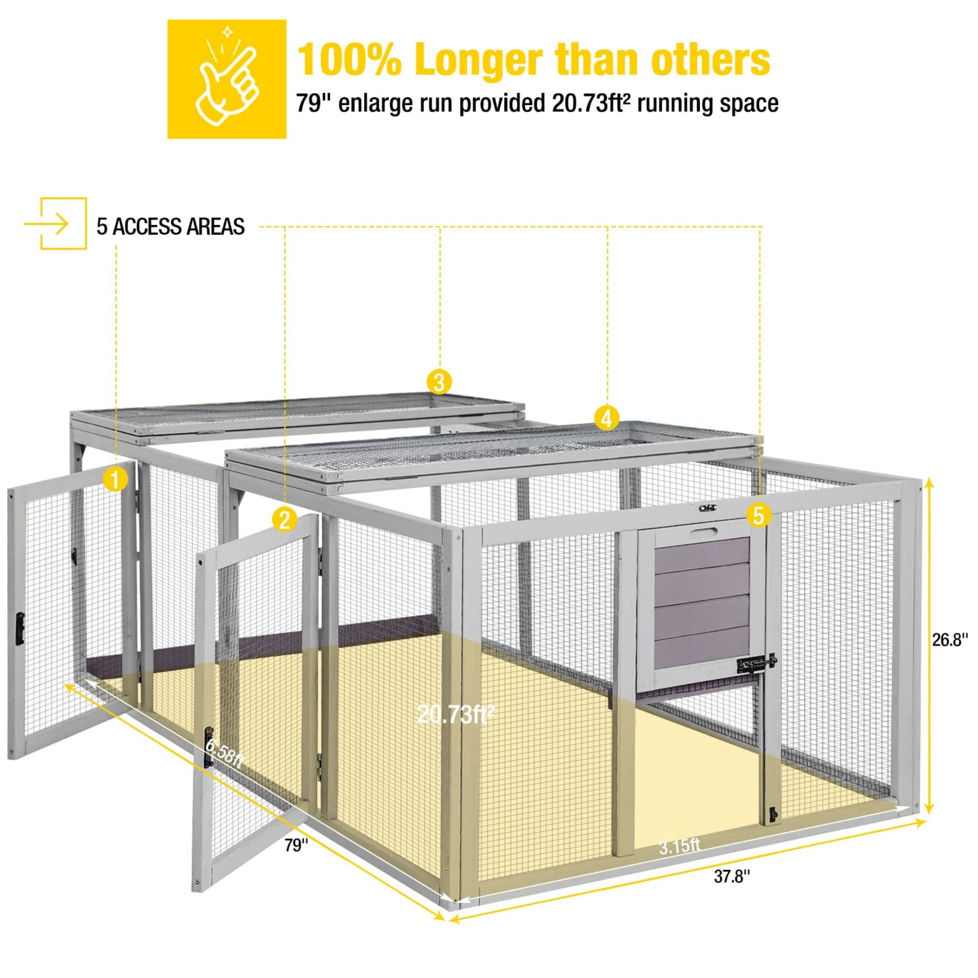 AIVITUVIN Wooden Chicken Run Large Chicken Coop Extension Chicken Pen Pet Playpen 20.73 ft²