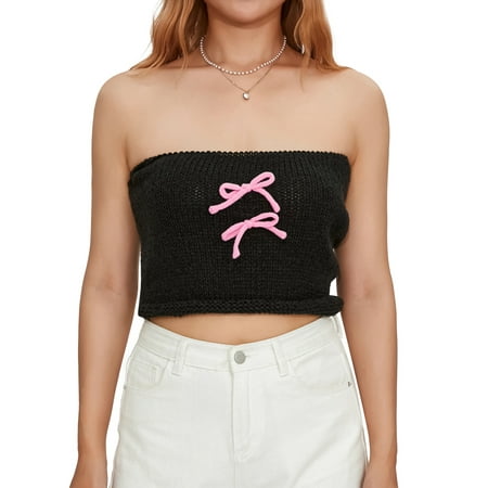 

Sunisery Womens Tube Tops Summer Knit Bandeau Strapless Ribbed Sleeveless Y2K Crop Tank Corset Top