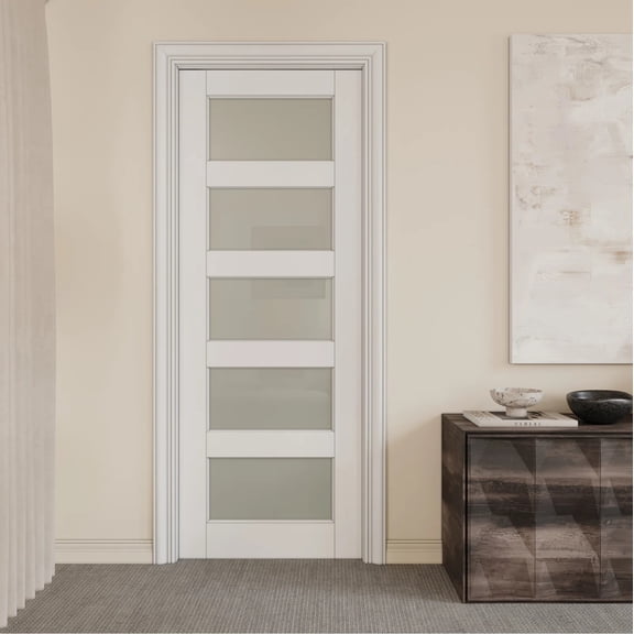 24" X 80" Interior Sliding Pocket Doors 5 Lite Tempered Frosted Glass Sliding Door With Hardware & Soft Close