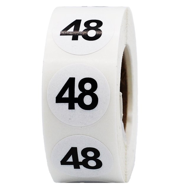 Circle Dot Number 48 Stickers | 0.75" Inch Round | 500 Pack