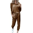 thumbnail image 2 of AnuirheiH 2 piece Women Jogger Set , Solid Color Crew Neck Sweatshirts Women Long Sleeve Irregular Pullover Top/Shirt Comfy Set Womens Activewear Sets, 2 of 5