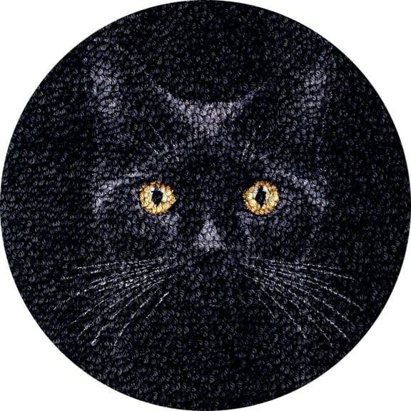 Black Cat Round Shape Latch Hook kits Rug Color Printed Round Shape DIY Crochet Yarn Embroidery Needlework Hook and Latch Kit Carpet Cushion Home Christmas Decoration 50x50cm(1)