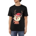 thumbnail image 1 of Reindeer Cartoon Cute Merry Christmas Men's Cotton T-Shirts Casual Basic Crew Neck Tshirts Short Sleeve Tee Shirts,, 1 of 6