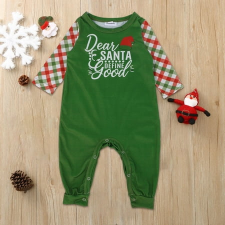 

Christmas Gifts Parent Child Baby Outfit Parent Child Warm Christmas Set Plaid Printed Home Wear Pajamas Baby Jumpsuit Romper Polyester Green 12