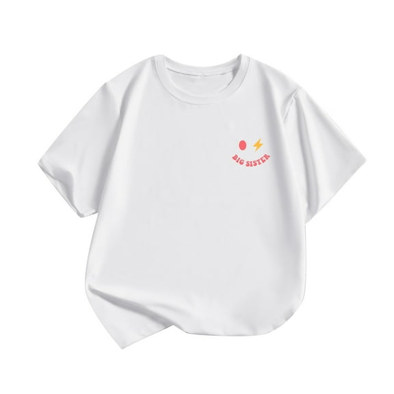 XEGLSBU Long Sleeve Shirts for Girls 5T Children's Casual Short Sleeved T Shirt Day Letter Print Round Neck T Shirt White Size 6-7 Years