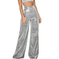 thumbnail image 5 of sunsanly Women Pants Shiny Solid Color High Waist Spring Autumn Temperament Loose Straight Wide Leg Trousers Daily Wear, 5 of 8