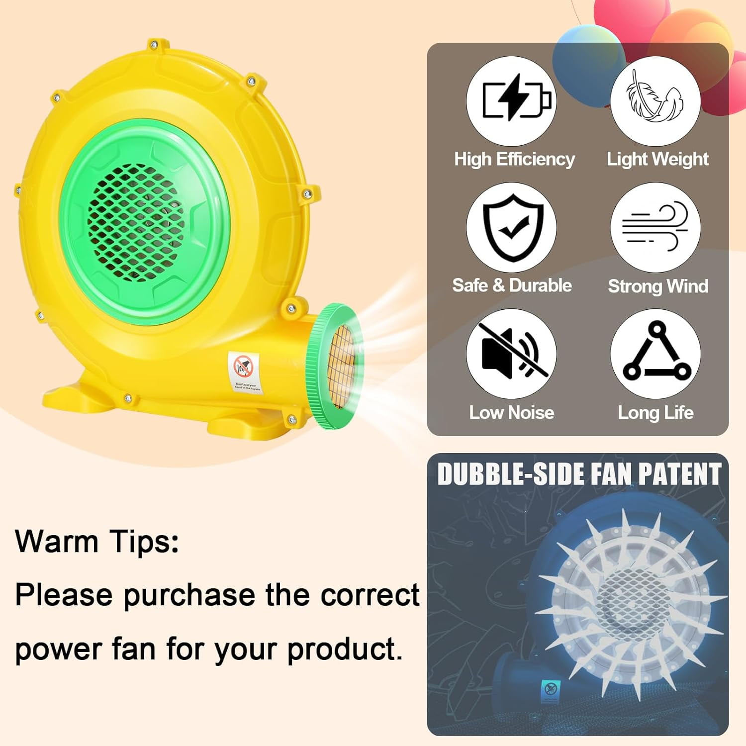 Veeboto Air Blower Pump Fan 370 Watts, Inflatable Bounce House Blower, Strong Wind Power, Good Heat Dissipation Performance, Suitable for Bouncy Castles, Water Slides, Arches, and Inflatable Toys