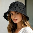 thumbnail image 3 of Hollow out Crochet Knit Sun Hats for Women Foldable Packable Bucket Hat Summer Beach Hat, 3 of 5