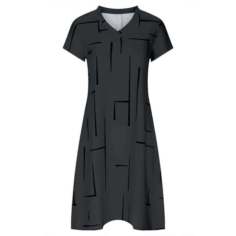 black colored stripes short sleeve mini dress Grey and Black Striped Mini Dress main image 1