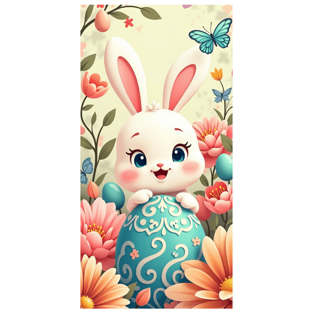 Cute Easter Rabbit Nursery Backdrop for Kids Room Floral Spring Theme Party Banner with Colorful Butterfly Flower Decoration Event Background Photography Celebration