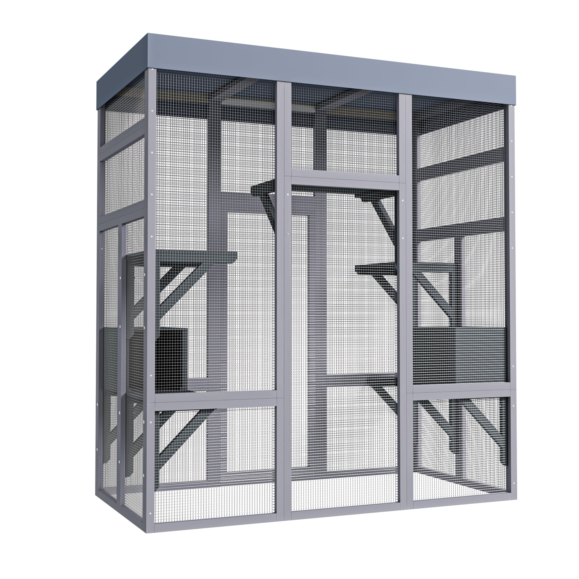 62.6" Wooden Catio, Large Cat Enclosure with Waterproof Cover, 2 Napping Houses, Multi-Platforms & Galvanized Metal Wire – Secure Outdoor Pet Cage Shelter