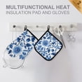 thumbnail image 4 of Yayeee Oven Mitts and Pot Holder Set of 2 Heat Resistant Kitchen Gloves Baking Hot Pad, Blue Floral Pattern, 4 of 5