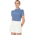 thumbnail image 1 of INSPIRE CHIC Blusa Tops De Lunares Volante Fruncido Manga Corta Cuello Alto Para Mujeres Azul XS, 1 of 6
