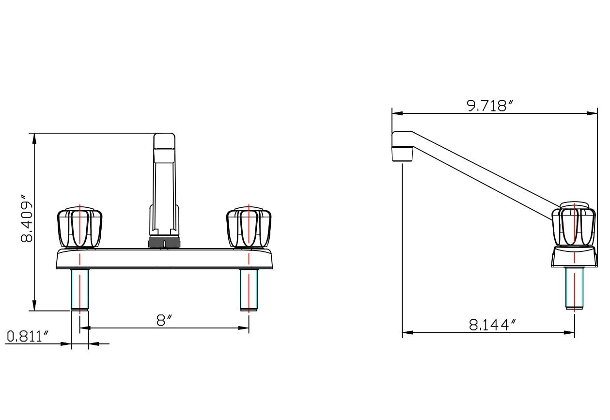 Dura Faucet Two Handle Kitchen Faucet with Crystal Acrylic Knobs for RVs- Chrome Polished