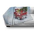 thumbnail image 3 of Christmas Soft Flannel Fleece Throw Blanket, Classical Pickup Truck Tree Gifts and Ornaments Snowy Winter Day Image Print, Cozy Plush for Indoor and Outdoor Use, 50" x 60", Blue Red, by Ambesonne, 3 of 6