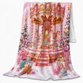 thumbnail image 2 of Winter Carousel Christmas Trees Ornaments Pink decorative motif Theme, Festive Holiday Scene, Warm Flannel Blanket for Living Room and Family Room, Art Lovers Christmas Gift, Festive Home Decor, 2 of 9