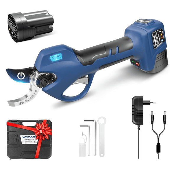 SWANSOFT Electric Pruning Shears, 28mm 1.1'' Cutting Diameter Cordless Electric Pruners Shears Battery Powered, 850W Tree Branch Pruner for Gardening (Black/Blue)