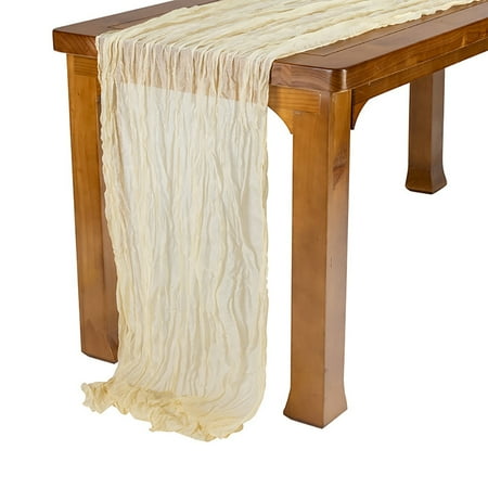 

Uposao Crumpled Chiffon Table Runner Translucent Cheese Tablecloth Boho Table Decorations for Wedding Bridal Baby Shower Birthday Party 118 inches x 35inches Ivory