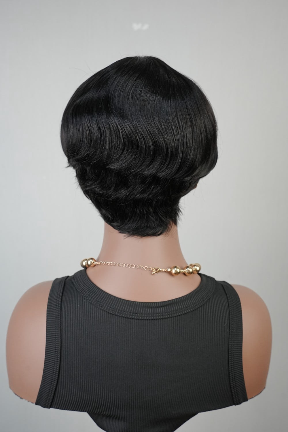 Short Straight Pixie Cut Wig Ombre 1B# Human Hair With Bangs 150% Density Full Machine Made Wigs For Women