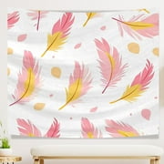 Boho Decorative Tapestry Aesthetic Warmth Luxury Feathers Washable Office Tapestry Modern Durable Indoor Tapestry, Decoration for College House Bedroom Home Office 51x59inch